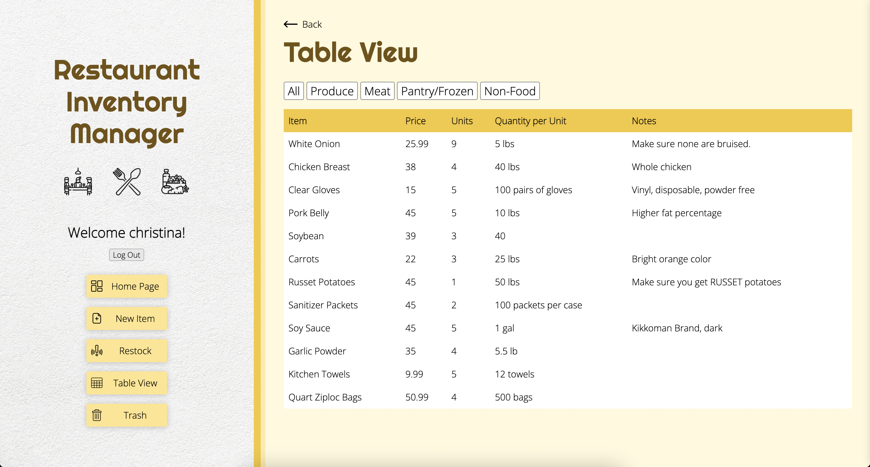 table view page